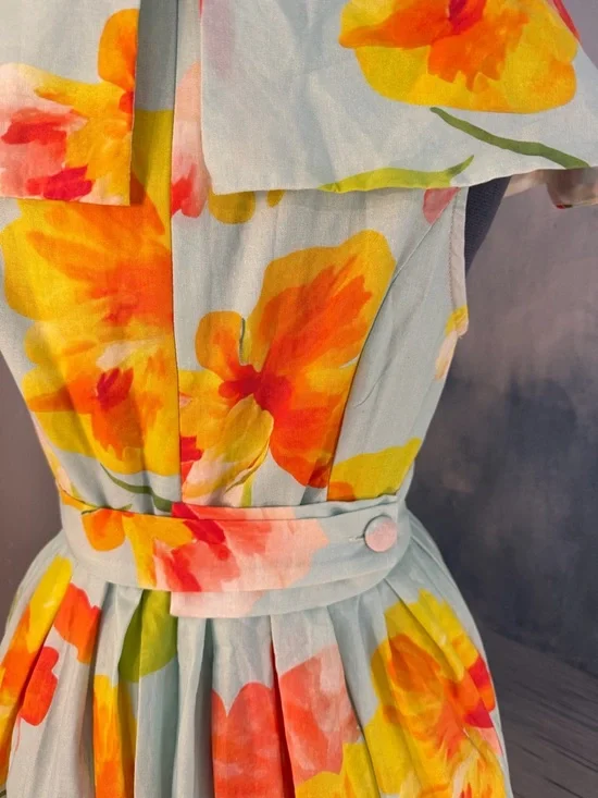 Floral Mint Green Midi Dress with Yellow & Coral Blooms #149 - Picture 3 of 10